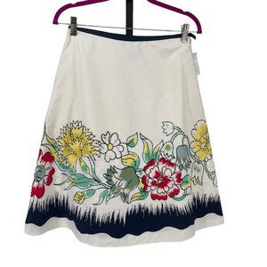 Anthropologie LAPIS Beaded Flare Midi Skirt Womens S Bohemian Floral Watercolor
